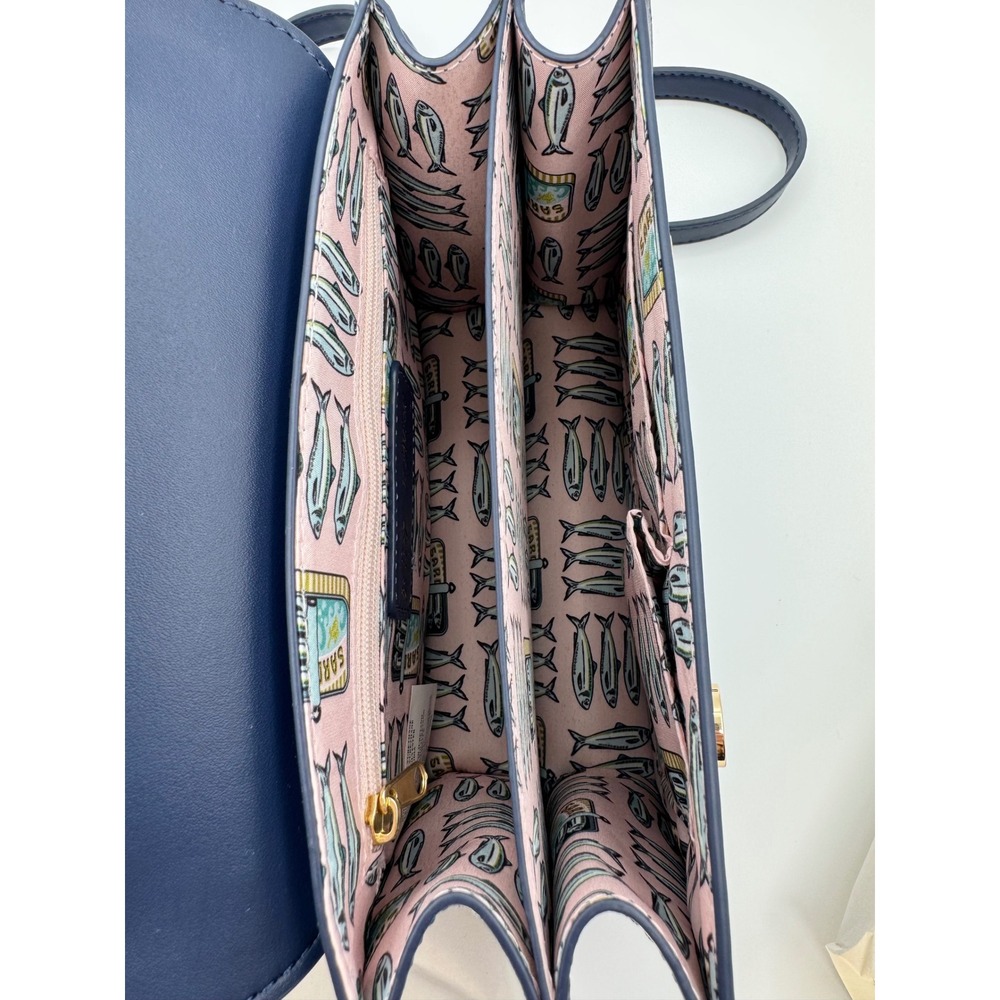 Betsey Johnson Sardine Navy Pink Leather Crossbody Top Handle Purse - Picture 13 of 14